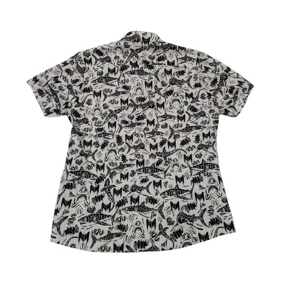 Marcel Von Berlin Short Sleeve Button Down Shirt Shark Print Black White Size 42 - Picture 2 of 11
